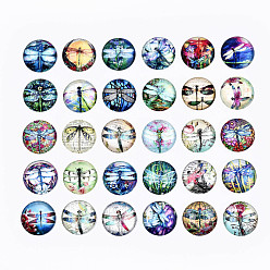 (52) Непрозрачная лаванда Кабошоны из стекла, полукруглый с рисунком стрекозы, разноцветные, 25x7.5 мм, 30 шт / комплект