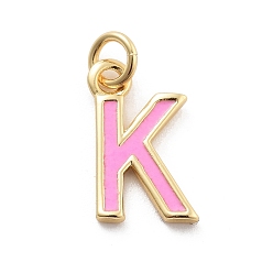 Letter K Стойки обшивки латунные подвески, с эмалью и кольцом для прыжков, без кадмия и без свинца, долговечный, реальный 18 k позолоченный, буквы, Письмо K, 11.5x7x1 мм, отверстие : 2.5 мм