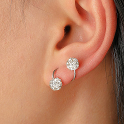 Серебро Круглые серьги-гвоздики из сплава с кристаллами и стразами, серебряные, 17 мм