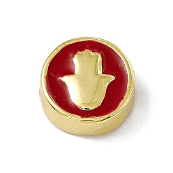 (123L) Белый крем непрозрачный блеск Настоящие позолоченные латунные эмалевые бусины 18k, долговечный, религия, без кадмия и без свинца, плоские круглые с Хамса стороны, огнеупорный кирпич, 11x4.5 мм, отверстие : 1.8 мм