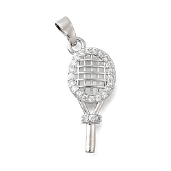 Платина Латунные микро проложить кубического циркония подвески, прелести ракетки, платина, 24x10x3 мм, отверстие : 4x3 мм