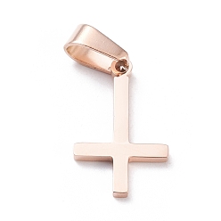 Or Rose Placage ionique (ip) 304 pendentifs en acier inoxydable, Coupe au laser, croix, or rose, 21x13x1.5mm, Trou: 3.5x7mm