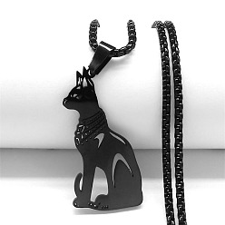 Черный Кулон в форме египетской кошки 304 из нержавеющей стали, чёрные, 23.62 дюйм (60 см)