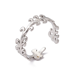 Нержавеющая Сталь Цвет Не тускнеет 304 открытое кольцо-манжета из нержавеющей стали с изображением ветки листвы для женщин, цвет нержавеющей стали, размер США 8 3/4 (18.7 мм)