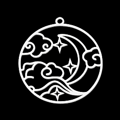 Нержавеющая Сталь Цвет Не тускнеющие 201 подвески из нержавеющей стали, лазерная резка, кольцо с облаком и луной, цвет нержавеющей стали, 32.5x30x1 мм, отверстие : 1.8 мм