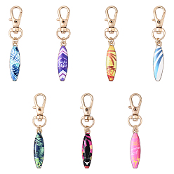 Mixed Color 7Pcs Alloy Enamel Keychains, Surfboard, with Alloy Swivel Clasps, Mixed Color, 67mm