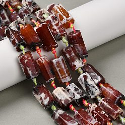 (224) Цвет бронзы Олимп внутри цвета Природные пожары треск агат бисер нитей, окрашенная и подогревом, граненые, колонка, 19~29x12~13.5x11~12.5 мм, отверстие : 2.3 мм, около 12~13 шт / нитка, 15.55~16.54'' (39.5~42 см)