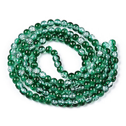 Dark Green Baking Painted Crackle Glass Bead Strands, Round, Dark Green, 6mm, Hole: 1.3~1.6mm, about 133pcs/strand, 31.4 inch