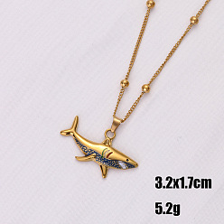 Shark Летний пляж 304 подвеска из нержавеющей стали с эмалью в виде океана, реальный 18 k позолоченный, синие, акула, 15.75 дюйм (40 см)