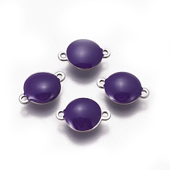 Индиго 304 соединительные звенья эмалированные нержавеющие, эмалированные блестки, плоско-круглые, цвет нержавеющей стали, индиговые, 14.5x10x4.5 мм, отверстие : 1.4 мм