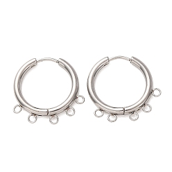Stainless Steel Color 304 Stainless Steel Hoop Earring Findings, Round, with 5-Loops, Long-Lasting Plated, Stainless Steel Color, 22.5x24x2.5mm, Hole: 1.8mm