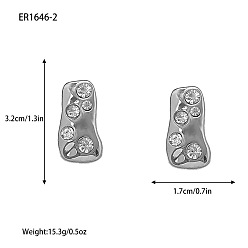 Платина Серьги-гвоздики из сплава и хрустальных стразов, прямоугольные, платина, 32x17 мм