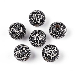 Льняное Полотно Набивные шима деревянные бусины, леопардовым принтом, бусины с большим отверстием, круглые, белье, 15.5~16.5 мм, отверстие : 3.5~4.5 мм