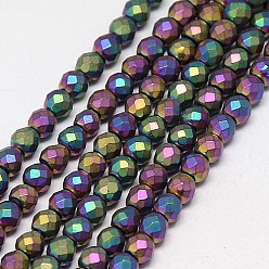 (966) Внутренний цвет Кристалл / Лиловато-лиловый на подкладке Гальванизировать немагнитных синтетический гематит бисер пряди, граненые, матовые, круглые, класс А, с покрытием разноцветным, 4 мм, отверстие : 1 мм, около 100 шт / нитка, 16 дюйм