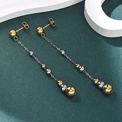 Золотой & Цвет Нержавеющей Стали 304 двухцветные круглые серьги-гвоздики с кисточками из нержавеющей стали, золотые и нержавеющая сталь цвет, 78x8 мм