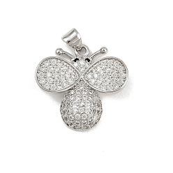 Платина Латунные микро проложить кубического циркония подвески, без кадмия и без свинца, Пчелы, платина, 22x22.5x5.5 мм, отверстие : 4.5x3.5 мм