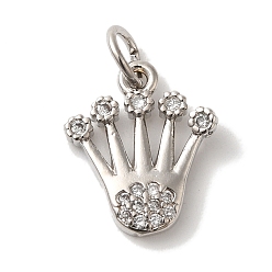 Платина Латунные микро проложить кубического циркония подвески, долговечный, без кадмия и без свинца, корона, платина, 16.5x13.5x2.5 мм, отверстие : 4 мм