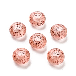Лосось Прозрачного акрилового Европейский бисером, бусины с большим отверстием, с блеском порошков, рондель, salmon, 14x8.5 мм, отверстие : 5.5 мм, Около 537 шт / 500 г