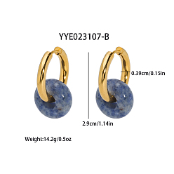 Синий Французские винтажные серьги-кольца из натурального лазурита, элегантные 304 украшения из нержавеющей стали, золотые, синие, 29x3.9 мм