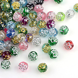 Mixed Color Plating Transparent Acrylic Beads, Metal Enlaced, Round Flower, Mixed Color, 8mm, Hole: 1.5mm, about 1900pcs/500g