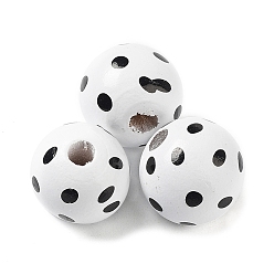 Белый Набивные деревянные европейские бусины, круглые бусины в горошек с большими отверстиями, белые, 16 мм, отверстие : 5 мм