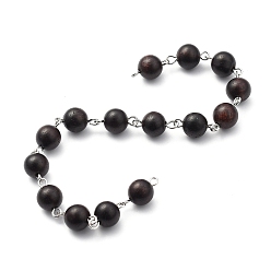 Черный Деревянные бусины цепочки ручной работы, несварные, с латунным штифтом, круглые, платина, чёрные, 8 мм, 39.37 дюйм (1 м) / прядь