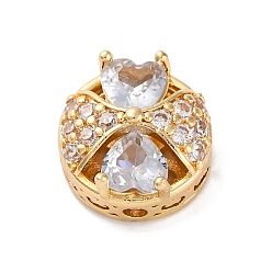 Золотой Стойки обшивки латунь микро проложить кубического циркония бусы, со стеклом, долговечный, без свинца и без кадмия, плоско-круглые с сердцем, золотые, 12x7.5 мм, отверстие : 1.8 мм