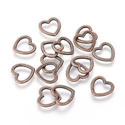 Красная Медь Соединительные колечки тибетского стиля, сердце, без кадмия, без никеля и без свинца, Красная медь, 10x10x1 мм