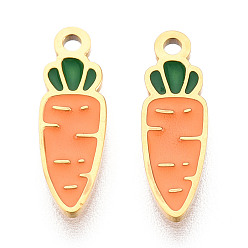 Коралловый 304 из нержавеющей стали шармы эмали, морковное очарование, ионное покрытие (ip), реальный 14 k позолоченный, коралл, 13x4.1x0.9 мм, отверстие : 1 мм