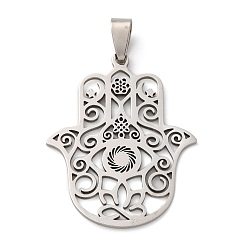 Нержавеющая Сталь Цвет 201 подвески из нержавеющей стали, хамса рука/рука мириам очарование, анти-тускнение, цвет нержавеющей стали, 40x32x1.5 мм, отверстие : 9x4.5 мм