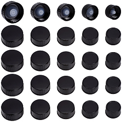 Noir 30 pièces 5 styles bouchon de bouteille en plastique PE, couvercle étanche, pour huile essentielle flacon vide rechargeable, noir, 2.5~3.2x1.25~1.3 cm, diamètre intérieur: 16.5~26 mm, 6 pcs / style