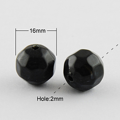 Черный Акриловые бусины, Стиль имитация драгоценных камней, граненые, круглые, чёрные, 16 мм, Отверстие : 2 мм , около 215 шт / 500 г