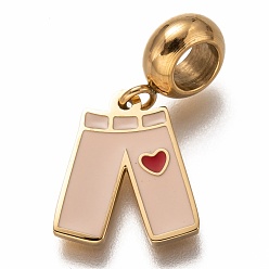 Pink 304 европейские подвесные подвески из нержавеющей стали с эмалью, Подвески с большими отверстиями, брюки с красным сердцем, золотые, розовые, 23 мм, отверстие : 4.5 мм, подвески: 14.5x12.5x1.5 мм