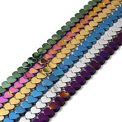 Mixed Color PVD Vacuum Plating Non-magnetic Synthetic Hematite Beads Strands, Long-Lasting Plated, Heart, Mixed Color, 5x5.5x2mm, Hole: 0.9mm, about 87pcs/strand, 15.94 inch(40.5cm)