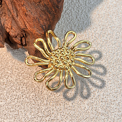 Настоящее золото 18K 304 из нержавеющей стали Манжета кольца для женщин, цветок, ионное покрытие (ip), реальный 18 k позолоченный, внутренний диаметр: регулируемый, 44x45.5 мм