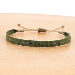 Olive Drab Vintage Bohemian Cotton Cord Braided Bracelets, Adjustable Handmade Ethnic Style Wristbands, Olive Drab