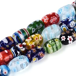 Разноцветный Handmade millefiori lampwork beads strands, баррель, красочный, 13~16x9~10 мм, отверстие : 0.9~1 мм, около 27~28 шт / нитка, 14.17~14.57'' (36~37 см)
