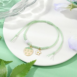 Бледно-Зеленый Браслеты с подвесками из сплава с цветком и клубникой, Браслеты из плетеных бусин из вощеного хлопкового шнура для женщин, с акриловым шарик, золотые, бледно-зеленый, внутренний диаметр: 3/4~3-7/8 дюйм (2~9.7 см)