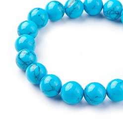 Synthetic Turquoise Synthetic Turquoise Beads Stretch Bracelets, Round, 2-1/4 inch~2-3/8 inch(5.7~6cm), Beads: 10~10.5mm