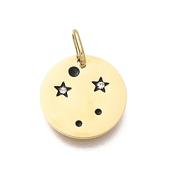 Libra Twelve Constellations 304 Stainless Steel Enamel Pendants, with Rhinestone, Flat Round Charms, Golden, Libra Charms, 13x1mm, Hole: 4.5x2.5mm