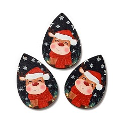 Прусский Синий Большие подвески из дерева с односторонним принтом, рождественские подвески в виде слезинок, берлинская лазурь, 54x36.5x2.4 мм, отверстие : 2 мм