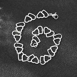 Нержавеющая Сталь Цвет Устойчивые к потускнению 304 браслеты-цепочки из нержавеющей стали, с карабин-лобстерами , сердце, цвет нержавеющей стали, 7-5/8 дюйм (19.5 см)