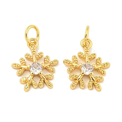 Настоящее золото 18K Покрытие стойки латунь микропаве прозрачные подвески из кубического циркония, долговечный, с прыжковых колец, без свинца и без кадмия, снежинка, на Рождество, реальный 18 k позолоченный, 13x11x2.5 мм, отверстие : 3 мм