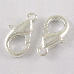 Silver Zinc Alloy Lobster Claw Clasps, Cadmium Free & Nickel Free & Lead Free, Silver Color Plated, 16x8mm, Hole: 2mm