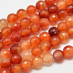 Red Agate Round Faceted Natural Red Agate Bead Strands, Dyed & Heated, 10mm, Hole: 1.2mm, about 38pcs/strand, 14.9 inch