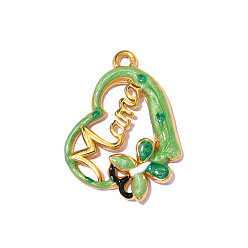 Лайм День матери 304 эмалированные подвески из нержавеющей стали, сердечко со словом «мама» и подвеска в виде бабочки., ионное покрытие (ip), долговечный, реальный 18 k позолоченный, желто-зеленые, 23x18 мм, отверстие: 1.60 мм