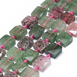 Strawberry Quartz Natural Strawberry Quartz Beads Strands, Faceted, Square, 9.5~12x9~12x5~6mm, Hole: 0.8mm, about 29~34pcs/strand, 15.94~16.54 inch(40.5~42cm)
