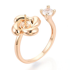 Настоящее золото 18K Оправы для колец-манжет из латуни с микропаве из прозрачного кубического циркония, за половину пробурено бисера, без кадмия, без никеля и без свинца, реальный 18 k позолоченный, штифты : 0.8 мм, 11.8 мм, внутренний диаметр: 16.1~17 мм