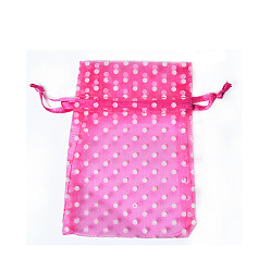 Темно-Розовый Прямоугольные сумки из органзы с кулиской и принтом, полька точка рисунок, темно-розовыми, 10x7.5 см