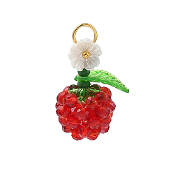 Красный Прозрачные стеклянные подвески, яблоко, с золотыми 304 открытыми соединительными кольцами из нержавеющей стали, граненые, красные, 21x17.5x14.5 мм, отверстие : 4.6 мм